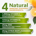 | C D Z | Vitamin C, 1000mg | Vitamin D3, 125mcg | Zinc, 25mg | Non-GMO & Gluten Free | 120 Vegetarian Capsules | 120 Servings