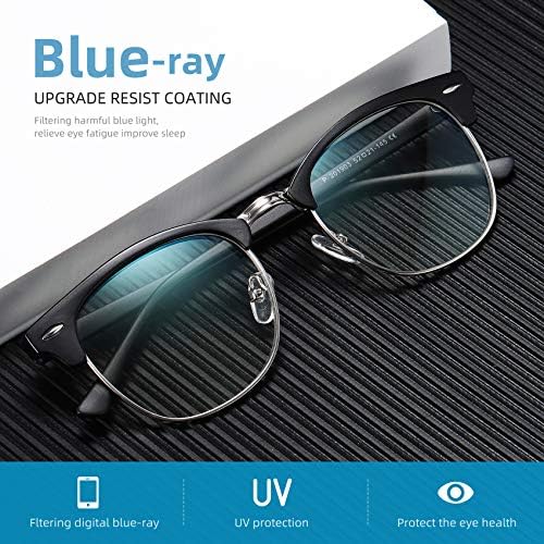 Blue Light Blocking Glasses Vintage Half Frame UV Clear Lens Anti Eyestrain Computer Gaming Glasses for Women Men