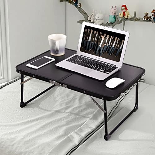 Foldable Laptop Desk, Bed Table for Study & Reading, Portable Mini Picnic Table, Folds in Half with Inner Storage Space