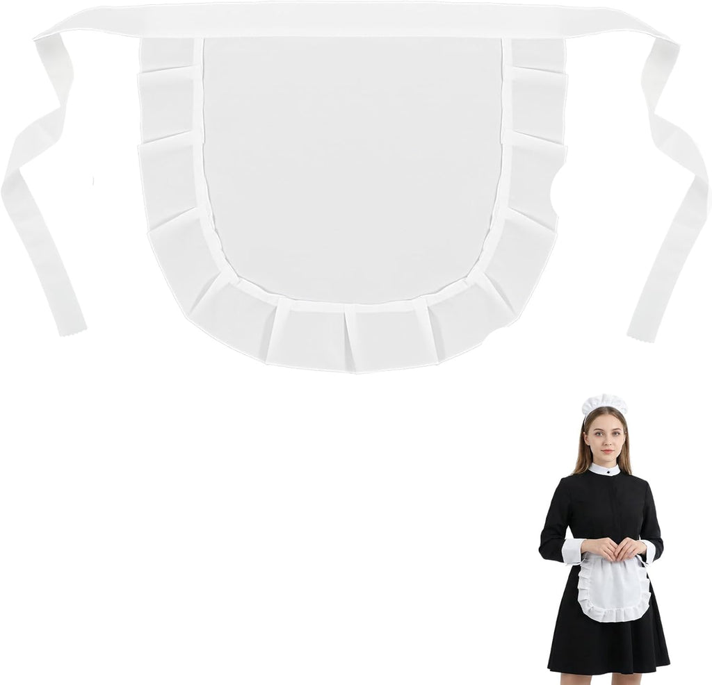 Cosplay Maid Apron, 14.5 * 11.8 Inch White Half Apron for Women with Adjustable Tie Back, Lace Trim Waist Aprons for Women & Girls, Maid Cosplay Costume Kitchen Party Favors Halloween