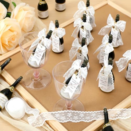 20 Pcs Mini Champagne Bubbles Wedding Favor Bulk Small Champagne Bottle Shaped Bubbles with Ribbons Gold Pins and Cards for Wedding Send Off Bridal Shower Celebration