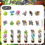 25Pcs Plants Zombie Birthday Party Supplies Pack Includes 1 Cake Topper 24 Cupcake Toppers for Plants Zombie Party Supplies