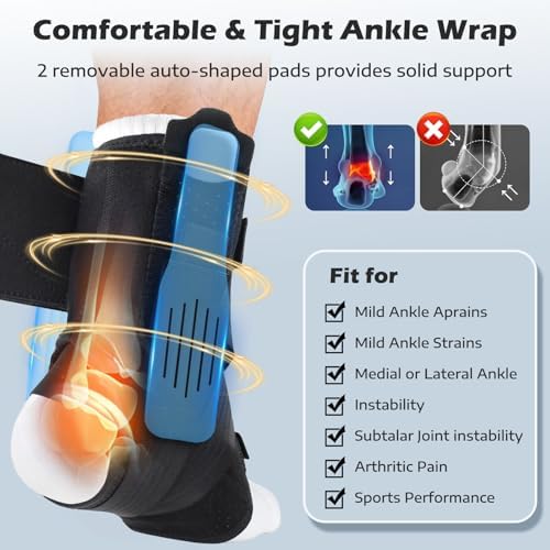 Ankle Brace for Sprained Ankle, Ankle Brace for Women Men Adjustable & Air Fabric Cool With 2 Removable Side Splints, Ankle Stabilizer for Basketball, Volleyball, Sports, Injury Recovery (Medium)