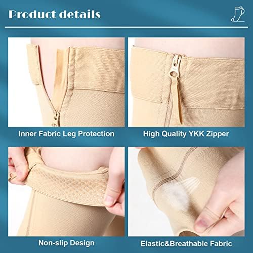 Newcotte Compression Socks with Zipper for Women Thigh High Compression Stockings 20-30mmhg Support Socks for Women Men