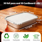 Aluminum Foil Pans with Lids - 2.25 LB Food Containers Disposable Tin Foil Meal Prep Containers with Lids, 50 Pans and 50 Cardboard Covers for Baking, Freezer & Food Storage, 8.5" X 6" (30 Pack)