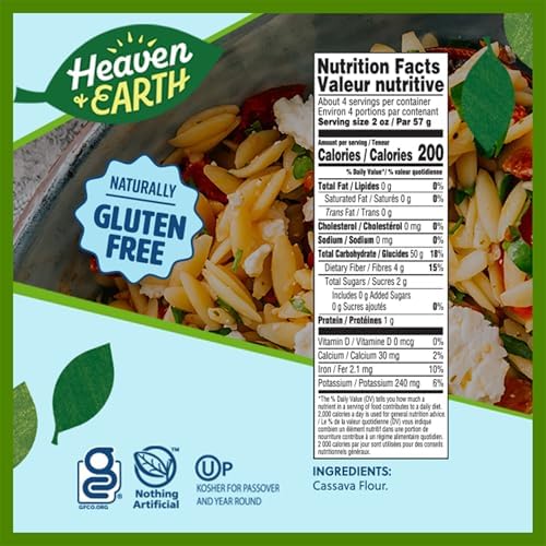Heaven & Earth Grain Free Pasta, Cassava Orzo, 8oz (3 Pack) | Paleo Pasta | Vegan | Certified Gluten Free | Kosher for Passover