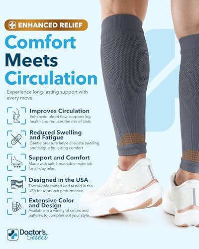 Doctor's Select 2 Pairs Copper Calf Compression Sleeve - Leg Compression Sleeves for Women & Men, Shin Splint Relief