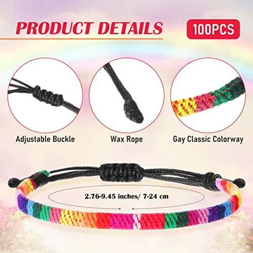 Cunno 100 Pcs LGBT Pride Month Bracelet for Men and Women, Weave Rainbow LGBTQ Braided Rope Friendship Bracelet Adjustable Bisexual Bracelet Handmade Woven Festival Accessories for Gay Lesbian