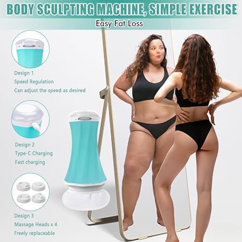 Cellulite Massager Body Sculpting Machine Electric Cordless, Rechargeable, Night Light for Belly Legs Butt Arms Back Shoulder, with Sculpting Head, 4Massage Heads, 6Washable Pads, Mesh Cover