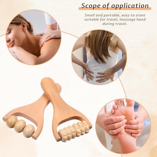 Telooco 2Pcs Wooden Massage Roller, Handheld Wood Massage Tools - Wood Roller for Back Leg Foot Muscle Relief