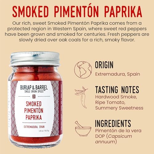 Burlap & Barrel Smoked Pimentón Paprika – Rich, Smoky Flavor with Mild Heat – Smoked Paprika Powder for Cooking – Savory Seasoning – As Seen On Shark Tank - 1.8oz Glass Jar