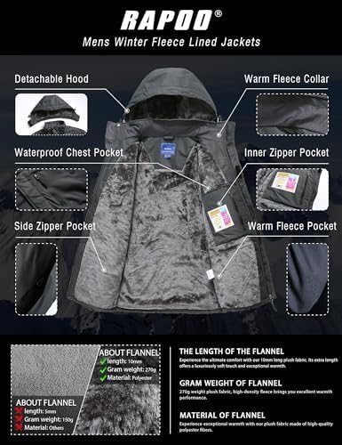 Rapoo Men's Winter Ski Snow Jacket Mountain Waterproof Windproof Rain Jacket