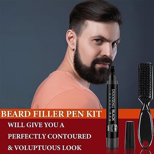 Beard Pencil Filler for Men,Beard Pen Filler Long Lasting Coverage Waterproof & Natural Finish Beard Filling Pen with Brush,Barber Styling Pencil - Fill, Shape & Define Perfect Beard(Black)