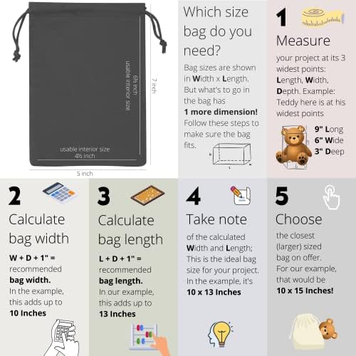 DR Black Cotton Drawstring Bags - Small Cinch and Ditty Stuff Pouch for Organization, Storage, and Gifts (5 x 7 inch - 12 pack)