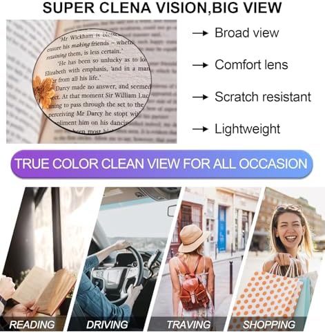 OCCI CHIARI Modern Big Frame Reading Glasses for Women Square Readers(Black 1.0x) 1.0 1.25 1.5 1.75 2.0 2.25 2.5 2.75 3.0 3.5 4.0 5.0 6.0