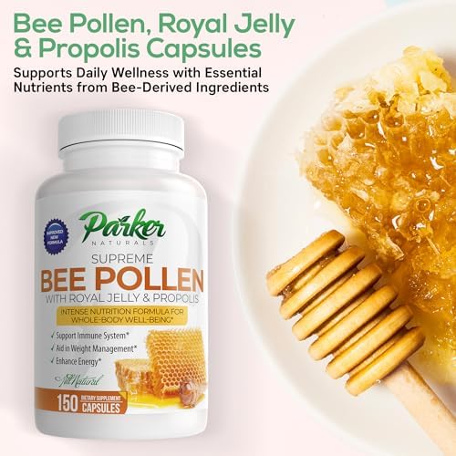 Parker Naturals Supreme Bee Pollen Capsules, 3520 mg Royal Jelly, Bee Pollen, and Bee Propolis Capsules, Natural Bee Pollen Supplement for Adults, 150 Capsules