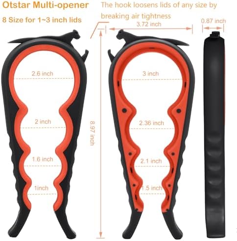 Otstar Jar Opener Bottle Opener and Can Opener for Weak hands, Seniors with Arthritis and Anyone with Low Strength, Mutil Jar Opener Get Lids Off Easily (Black and Red)