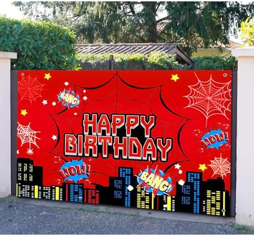 Red Spider Web Backdrop for Birthday Party Decoration, 7 x 5ft Photo Background Banner Red and Blue Cartoon Theme Party Supplies for Boys Baby Shower Wall Decor Photo Booth Props (7 x 5ft)