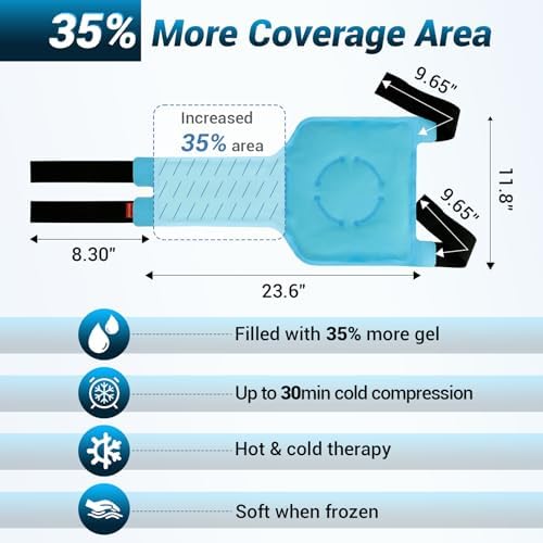Comfytemp Large Knee Ice Pack Wrap Reusable Gel, Knee Cold Compress Brace for Injury, Pain Relief, Replacement Recovery, Arthritis, ACL, After Surgery, Running Essential, 23.6"x11.8", 2 Gel Packs