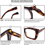 REAVEE Oversized Square Reading Glasses for Women, Blue Light Blocking Large Frame Computer Readers Spring Hinge
