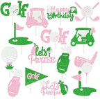 24pcs Glitter Golf Party Cupcake Toppers Golf Birthday Party Decorations for Girls Pink and Green Golf Ball Theme Cake Cupcake Toppers Picks for Golf Let's Partee Party Baby Shower Supplies
