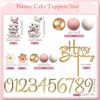 42Pcs Bunny Cake Topper Rabbit Cake Decorations Bunny Birthday Decorations with Daisy Flowers and Balls Cake Decorations for Birthday Supplies