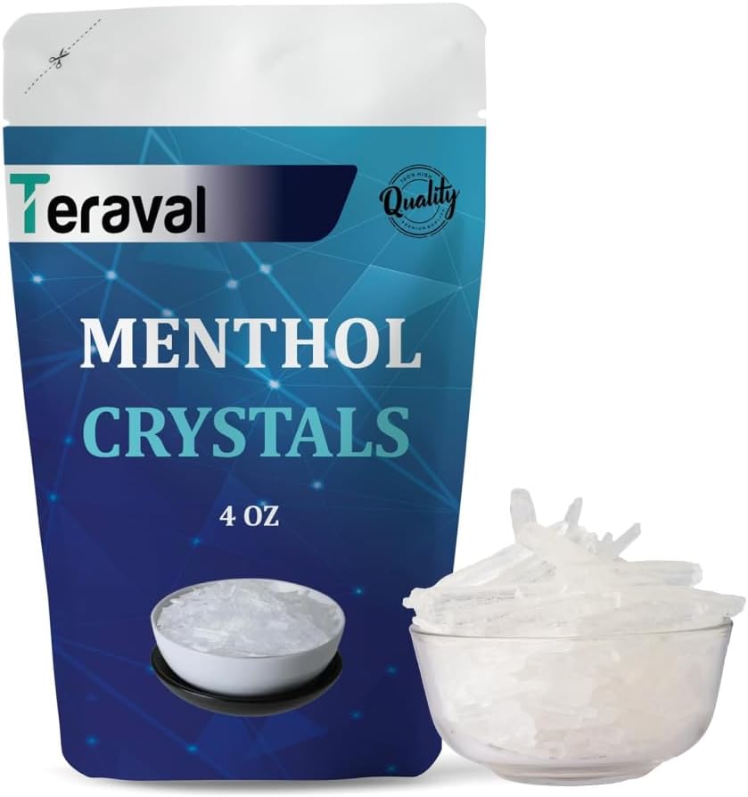 Menthol Crystals 4 oz – 100% Pure & Natural Cooling Crystal - Mint Aroma for Soap Making, Balms, Candles & DIY Cosmetics – By Teraval