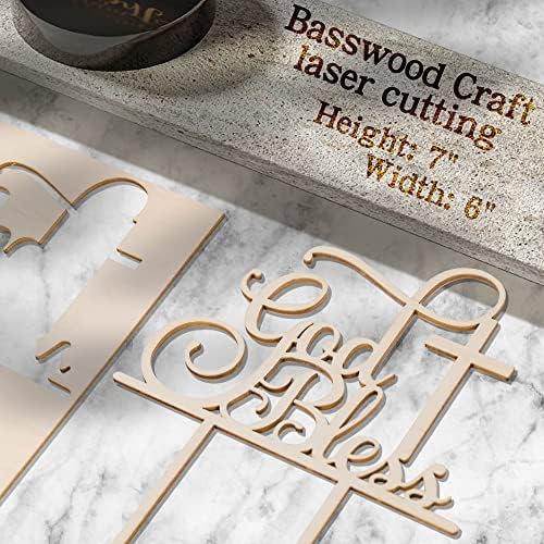 God Bless Wooden Baptism Cake Topper - Religious Baptism & First Communion Decoration, Cross Keepsake
