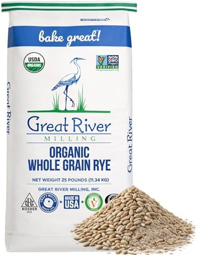 Great River Milling Organic Whole Grain Rye Berries | High-Fiber, Nutrient-Rich Ancient Grain | Non-GMO, Kosher | Ideal for Baking, Sourdough, Salads, Pilaf & Soups | 25 Lb (Pack of 1)