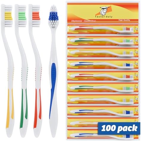 FactorDuty 100 Pack Toothbrush Standard Classic Medium Soft Toothbrush Bulk Individually Wrapped