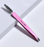 BETER – Dual-Function Tweezers, Exclusive 2-in-1 Design with Slanted Tip and Brow & Lash Brush, Precision Hair Removal, Stainless Steel