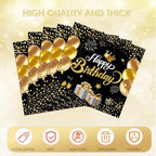 40PCS Happy Birthday Napkins Black and Gold Theme Disposable Paper Napkins for Dinner Picnic Birthday Party Supplies Decorations for Man Woman