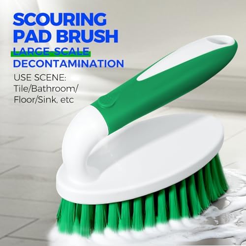 Holikme Cleaning Brush Set for Household Use, Scrub Brush, Kitchen Brush, Tile Lines Brush for Bathroom, Floor, Tub, Shower and Kitchen Surface (Green)