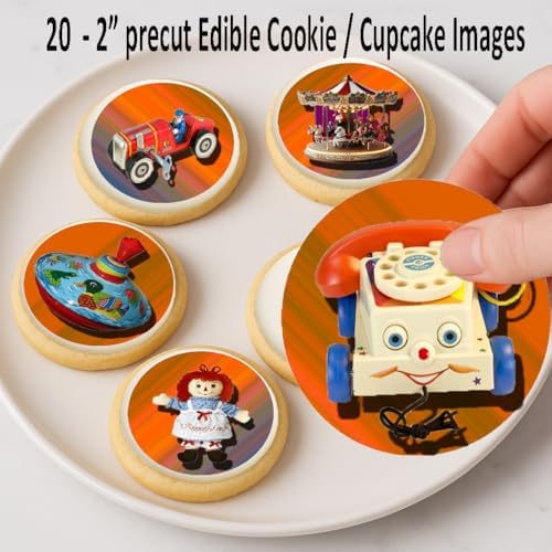 Vintage Toy Christmas Cookie & Cupcake Edible Images – 20-2” Precut Holiday Toppers – Easy to Use