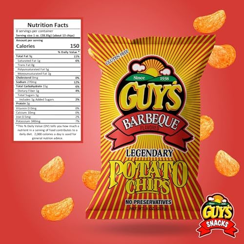 Guys BBQ Potato Chips – Healthy & Salty Snacks with a Unique Blend of Spices – Natural Potato Snack Chips – Pantry Essentials for Lunch, Snacking, or On-the-Go Munching (8 oz Bag, Pack of 15)