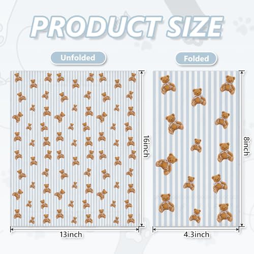 JarThenaAMCS 50Pcs Bear Guest Napkin Disposable Paper Napkins Blue Stripe Bow Brown Bear Dinner Hand Napkins for Birthday Baby Shower Party Supplies Table Decor
