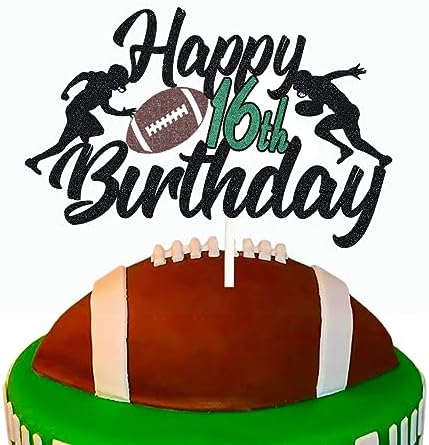 Happy 16th Birthday Football Cake Topper 16 Sixteen Years Old Rugby Player Scene Cake Decoration For Kids Sport Theme Sixteenth Birthday Party Event Supplies for Boys (16)