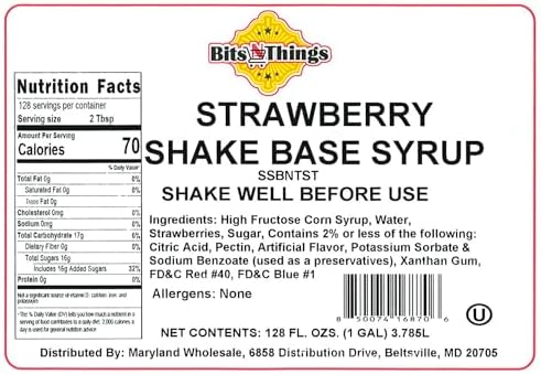 Bits N Things Strawberry Shake Smoothie Dessert and Beverage Flavoring Syrup | Kosher | 1 Gallon