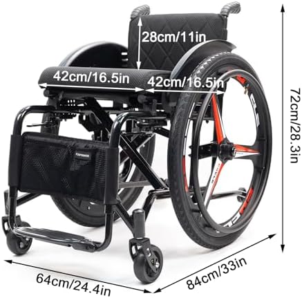 Folding All-Terrain Ultra Lightweight Sports Wheelchair,Aluminum Alloy Wheelchair,Sports Folding Transport Wheelchair,Self-propelled Manual Wheelchairs,220LBs Weight Capacity(Size:Seat width 42cm/16.5