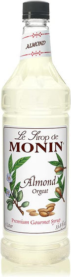 Monin - Almond Syrup, Sweet and Rich Nutty Aroma, Natural Flavors, Great for Coffee Drinks and Specialty Cocktails, Non-GMO, Gluten-Free (1 Liter)