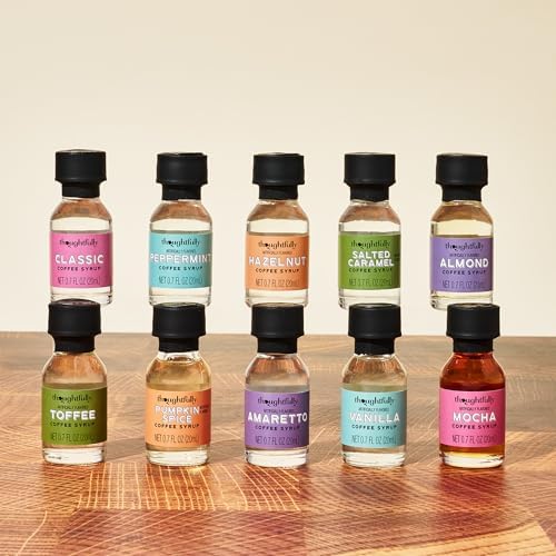 Thoughtfully Gourmet, Coffee Syrup Sampler Gift Set, Syrup Flavors Include Salted Caramel, Vanilla, Mocha, Hazelnut, Pumpkin Spice, & More, Set of 10