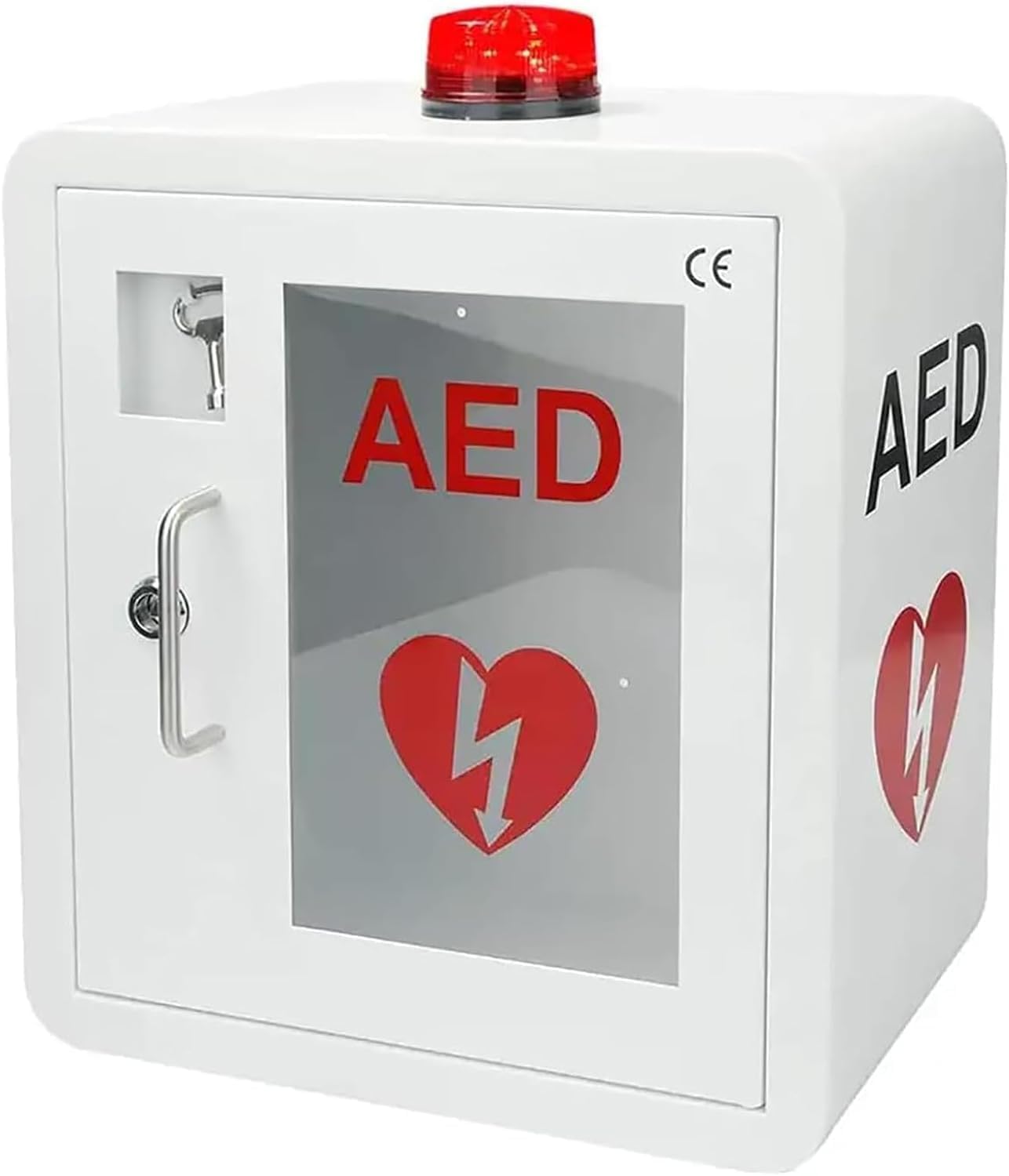 AED Defibrillator Storage Cabinet, First Aid Kit Cardiac Defibrillator Storage Cabinet with Light and Alarm System, Steel Cardiac Defibrillation Alarm Box for Home, Office, Nursing, Bus