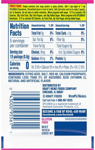 Kool-Aid Unsweetened Strawberry Artificially Flavored Powdered Soft Drink Mix, 0.14 oz Packet (Pack of 15)