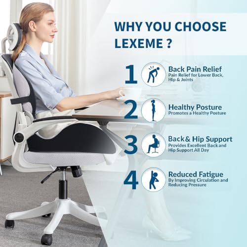 Lexeme X Large Memory Foam Seat Cushion Lumbar Support Pillow for Sciatica & Tailbone Pressure Relief Coccyx Pad for Office Chair, Car,Wheelchair,Home,Office