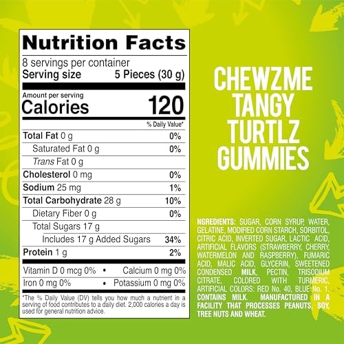 ChewzMe Tangy Turtlz Gummies, Individually Wrapped Turtle Shaped Jelly-Filled Gummy and Chewy Candy in Assorted Flavors, 8.46 Ounce (Pack of 1)