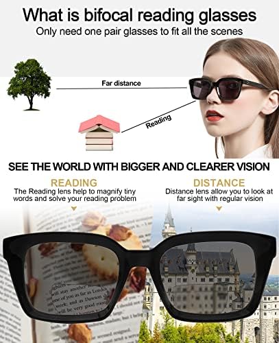 OCCI CHIARI Bifocal Reading Sunglasses Men UV400 Protection Readers for Women Comfortable Stylish Reading glasses 1.0 1.5 2.0 2.5 3.0 3.5 4.0(1.5+ Black)