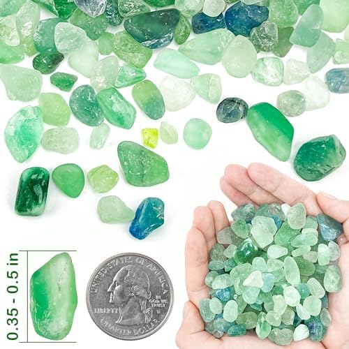 Green Fluorite Crystals Bulk 0.9LB,0.35-0.5 Inch Tumbled Stone Gravel Gemstone Crushed Stones for Aquarium Fish Tank DIY Jewelry Vase Filler Aquarium Gravel Plant Pot