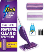 Flash Power Spray Mop Floor Cleaner Starter Kit, All-in-One Mopping System (6 Disposable + 1 Washable Pad + 1.25L Refill), Powered Deep Clean for Your Hard Floor Surfaces