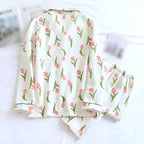 REHJJDFD Women Thick Cotton Pajamas Set Autumn Long-Sleeved Trousers Warm Loose Home Service Sleepwear