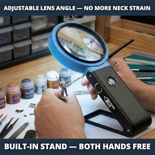VisionAid Hands-Free Magnifying Glass with Stand, LED Lights, Loupe Handheld Illuminated Magnifier for Low Vision Seniors Reading